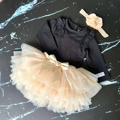 Annabel Rosie Champagneset, feestelijke tutu, top, bodysuit en hoofdband