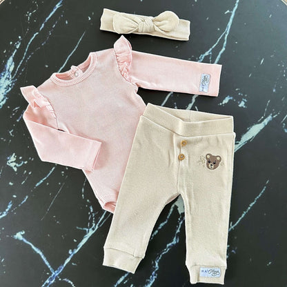 Beau teddy set - Broek, romper en haarband