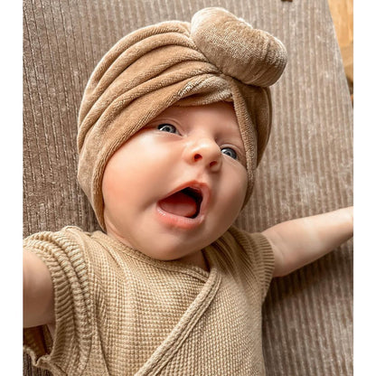 May Mays | Mae Baby Hat | Turban Velvet Taupe | 0-2 years