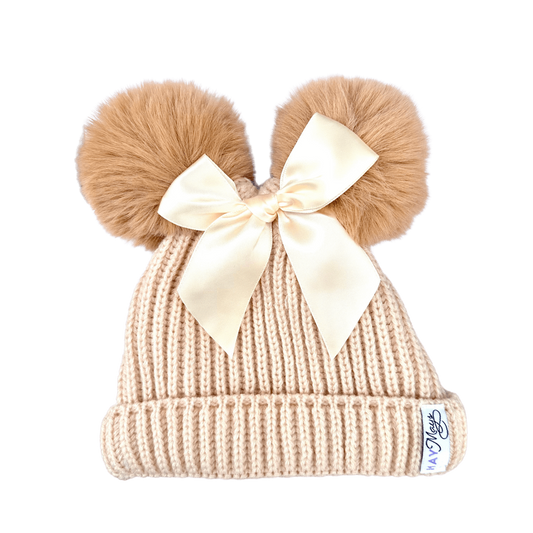 May Mays baby winter hat Claire knitted beige pompoms