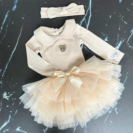 Annabel teddy set, tutu, romper met teddykraag en hoofdband