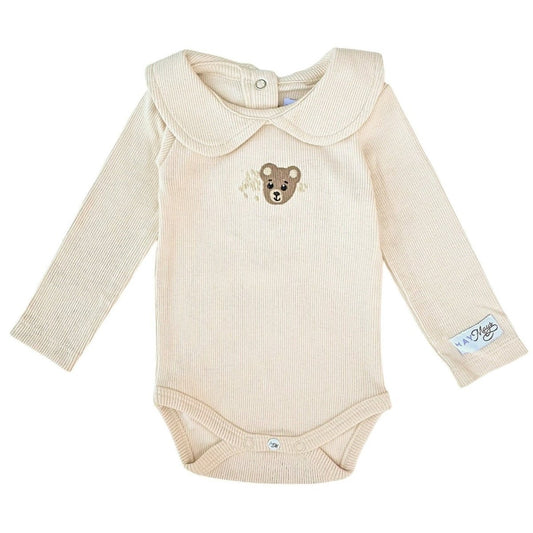 May Mays romper Teddy collar rib beige