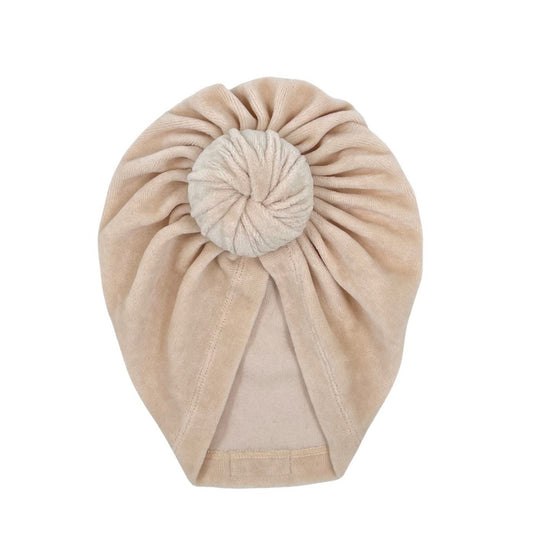 May Mays baby turban hat velvet beige