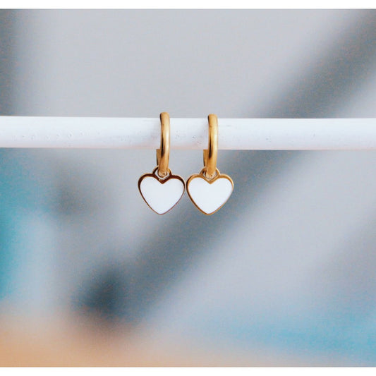 Stainless steel earrings with heart - white / gold