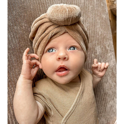 May Mays | Mae Baby Hat | Turban Velvet Taupe | 0-2 years